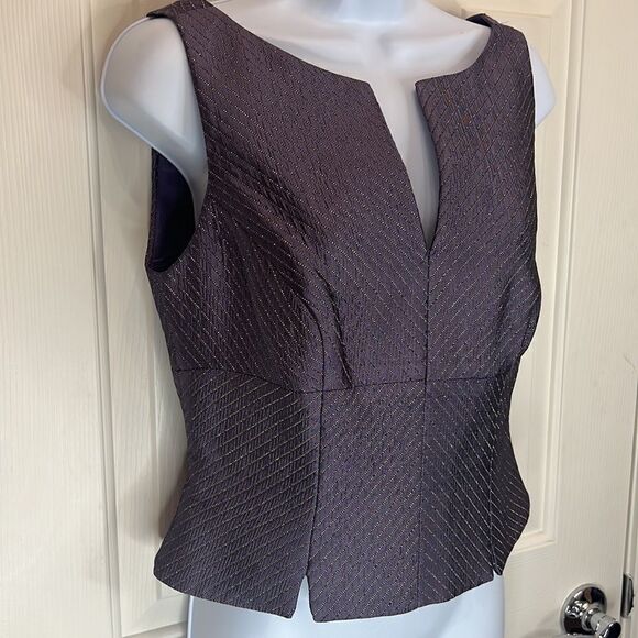 JS Collection Formal Top Size 6 Cropped V Neck Purple Gold Metallic Zipper Back - Picture 2 of 7
